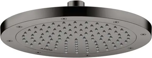 Kopfduschen-Design von AXOR in poliertem Schwarzchrom mit gleichmäßig angeordneten Düsen für eine gleichmäßige Wasserverteilung.
